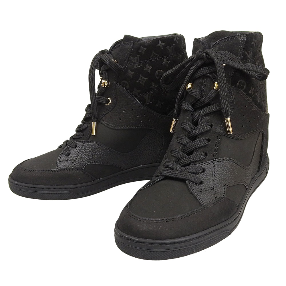 ルイヴィトン 美品 スエード切り替え ハイカットスニーカー インヒール シューズ レディース ブラック 36 GO0154 36