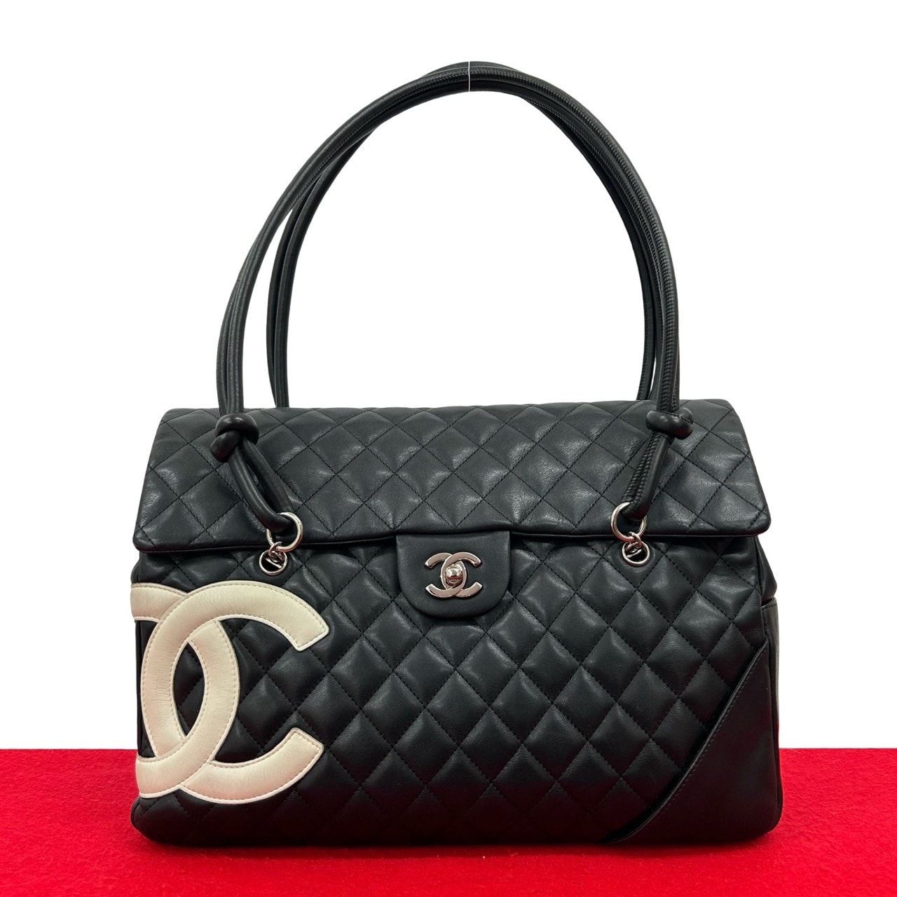 CHANEL シャネル カンボン ココマーク レザー トートバッグ ブラック
 17615