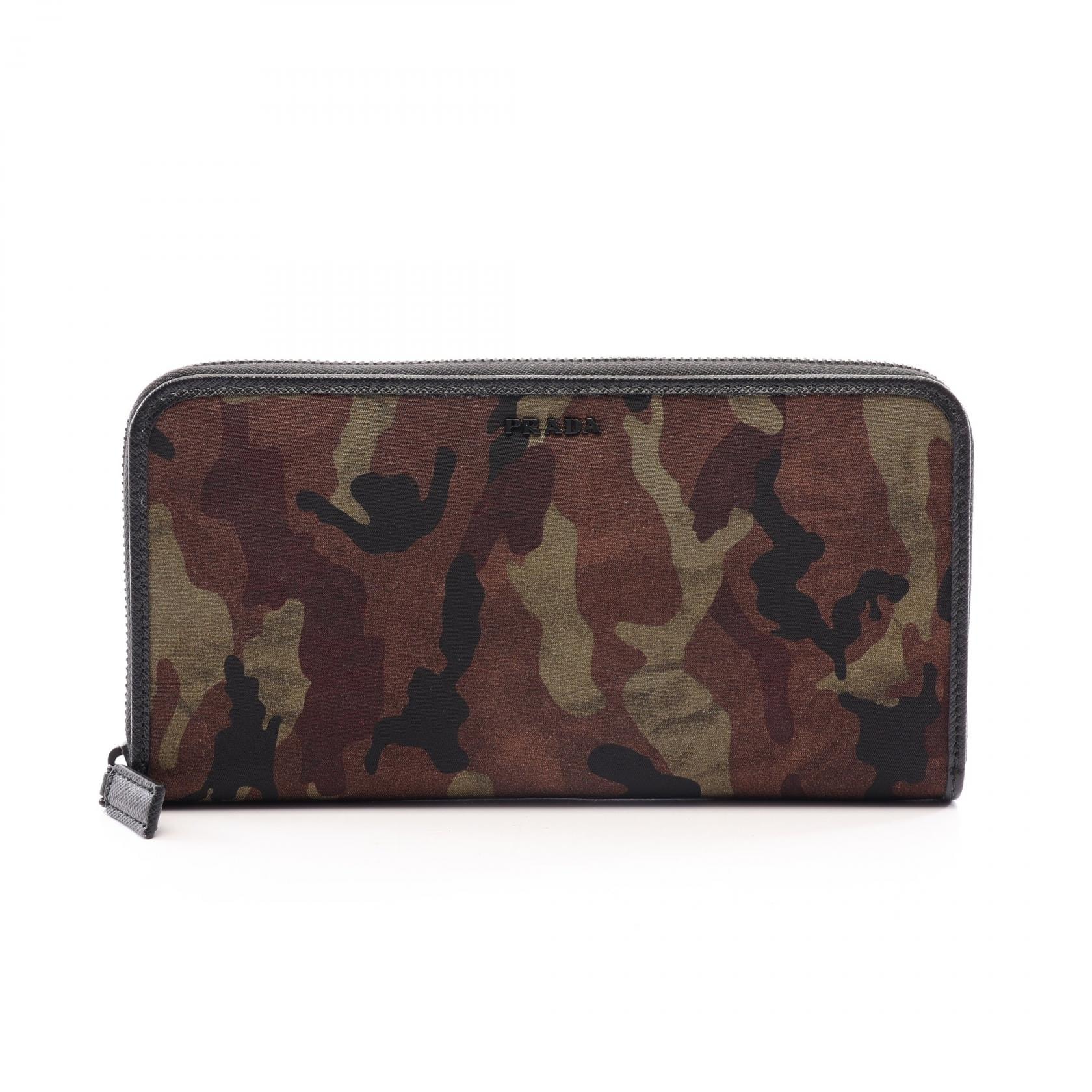 プラダ PRADA TESSUTO ST.CAMO カモフラージュ ラウンド長財布 財布 ナイロン サフィアーノレザー メンズ カーキ系 / ブラウン系 / ブラック系 【中古】