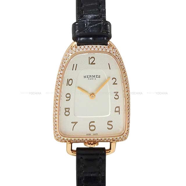 HERMES エルメス 腕時計 レディース ギャロップ ドゥ エルメス GM 40mm ベゼルダイヤ GA1.271 クオーツ 黒 (ブラック) クロコダイルアリゲーターマット/Au750/ダイヤ ローズゴールド金具 D刻印 新品未使用