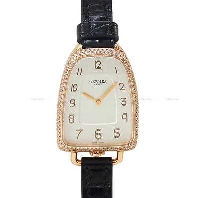 HERMES エルメス 腕時計 レディース ギャロップ ドゥ エルメス GM 40mm ベゼルダイヤ GA1.271 クオーツ 黒 (ブラック) クロコダイルアリゲーターマット/Au750/ダイヤ ローズゴールド金具 D刻印 新品未使用