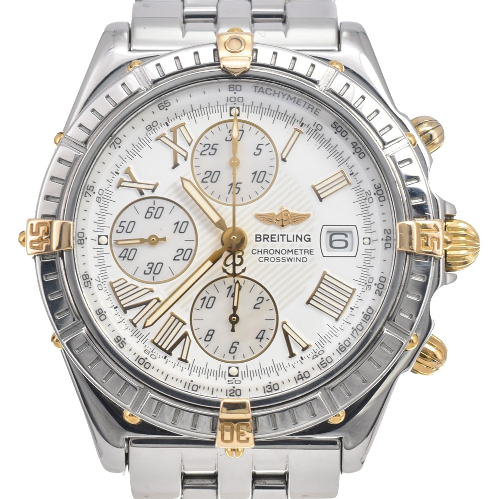 ブライトリング BREITLING B13355 クロスウィンド クロノグラフ デイト ホワイト/ゴールド 自動巻き メンズ 良品 腕時計 E#147340