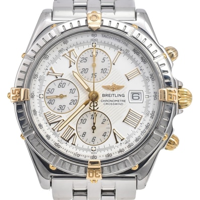 ブライトリング BREITLING B13355 クロスウィンド クロノグラフ デイト ホワイト/ゴールド 自動巻き メンズ 良品 腕時計 E#147340