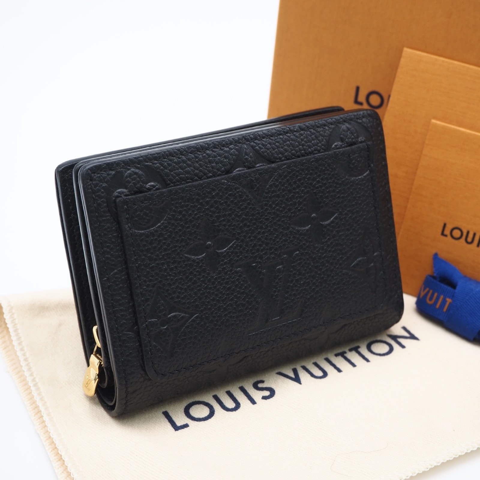 美品 LOUIS VUITTON ルイ・ヴィトン モノグラム アンプラント ポルトフォイユ クレア ノワール M80151 二つ折り財布 ブラック カーフレザー レディース