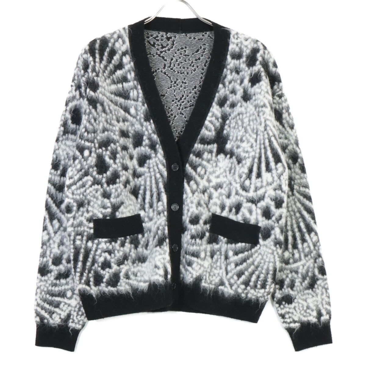 サンローランパリ 19年 609309 ブラック×ホワイト モヘア カーディガン M
