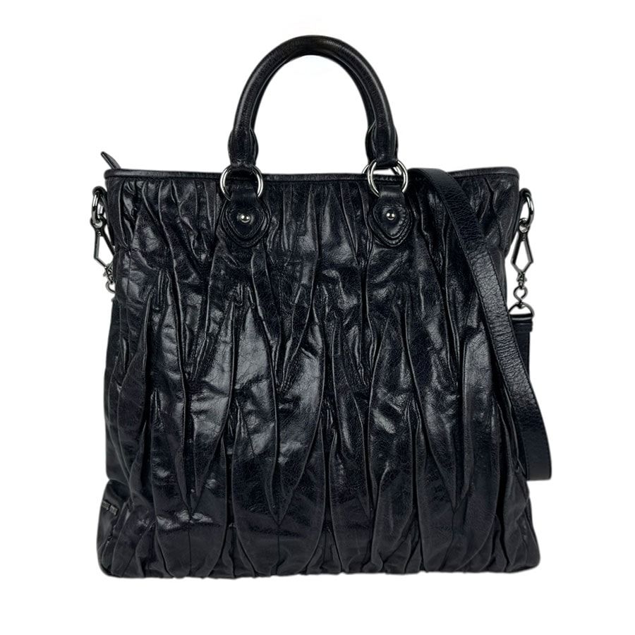 ミュウミュウ MIUMIU ハンドバッグ ショルダーバッグ レザー ブラック レディース【中古】 z11264