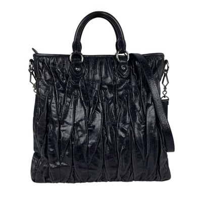ミュウミュウ MIUMIU ハンドバッグ ショルダーバッグ レザー ブラック レディース【中古】 z11264