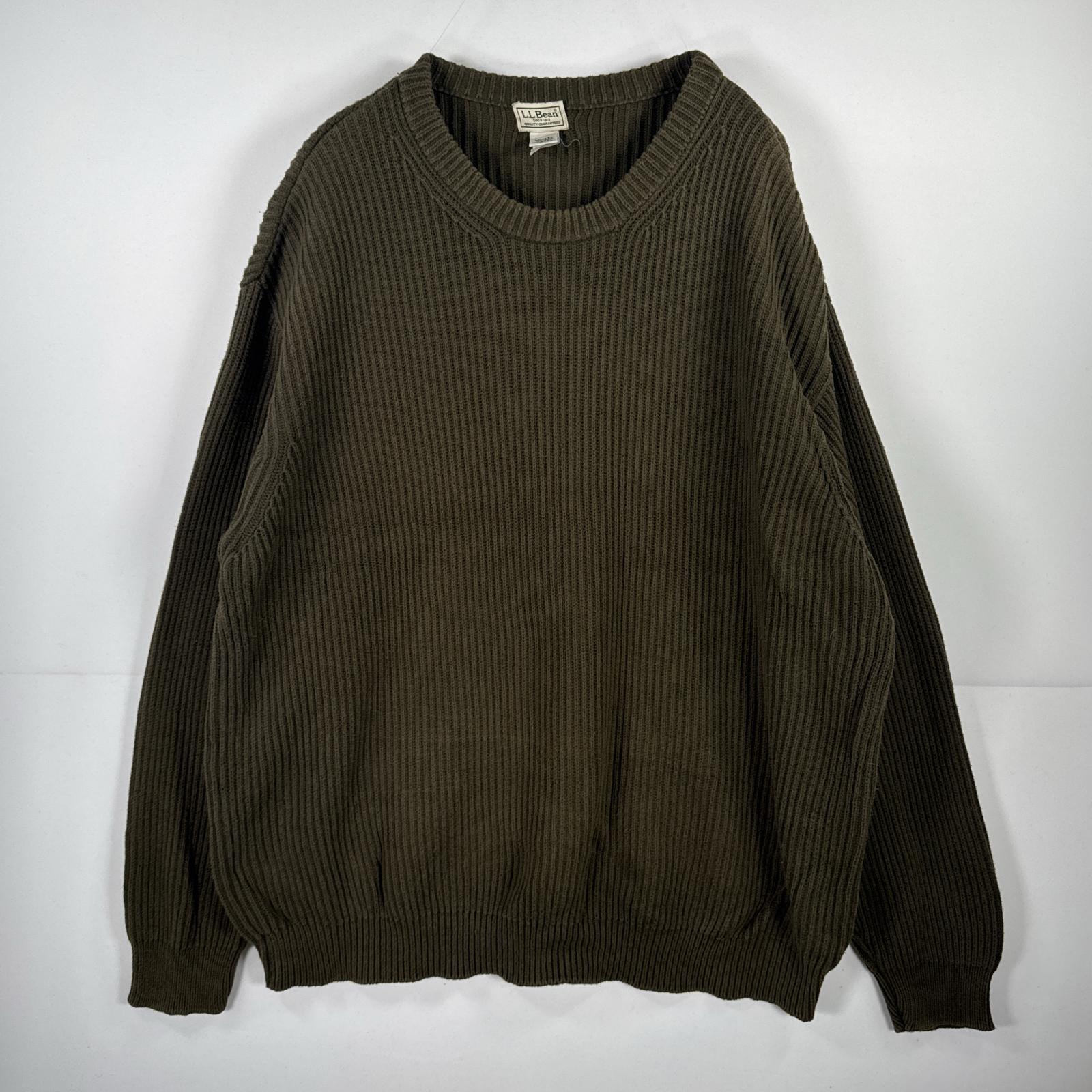 古着 エルエルビーン L.L.Bean 長袖 ニット リブ編み セーター クルーネック 大きいサイズ カーキ 14041  オリーブグリーン メンズ