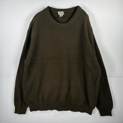 古着 エルエルビーン L.L.Bean 長袖 ニット リブ編み セーター クルーネック 大きいサイズ カーキ 14041 オリーブグリーン メンズ