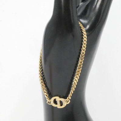 Christian Dior(クリスチャンディオール) CDロゴ チェーンブレスレット ゴールドカラー ラインストーン レディース アクセサリー 【中古】