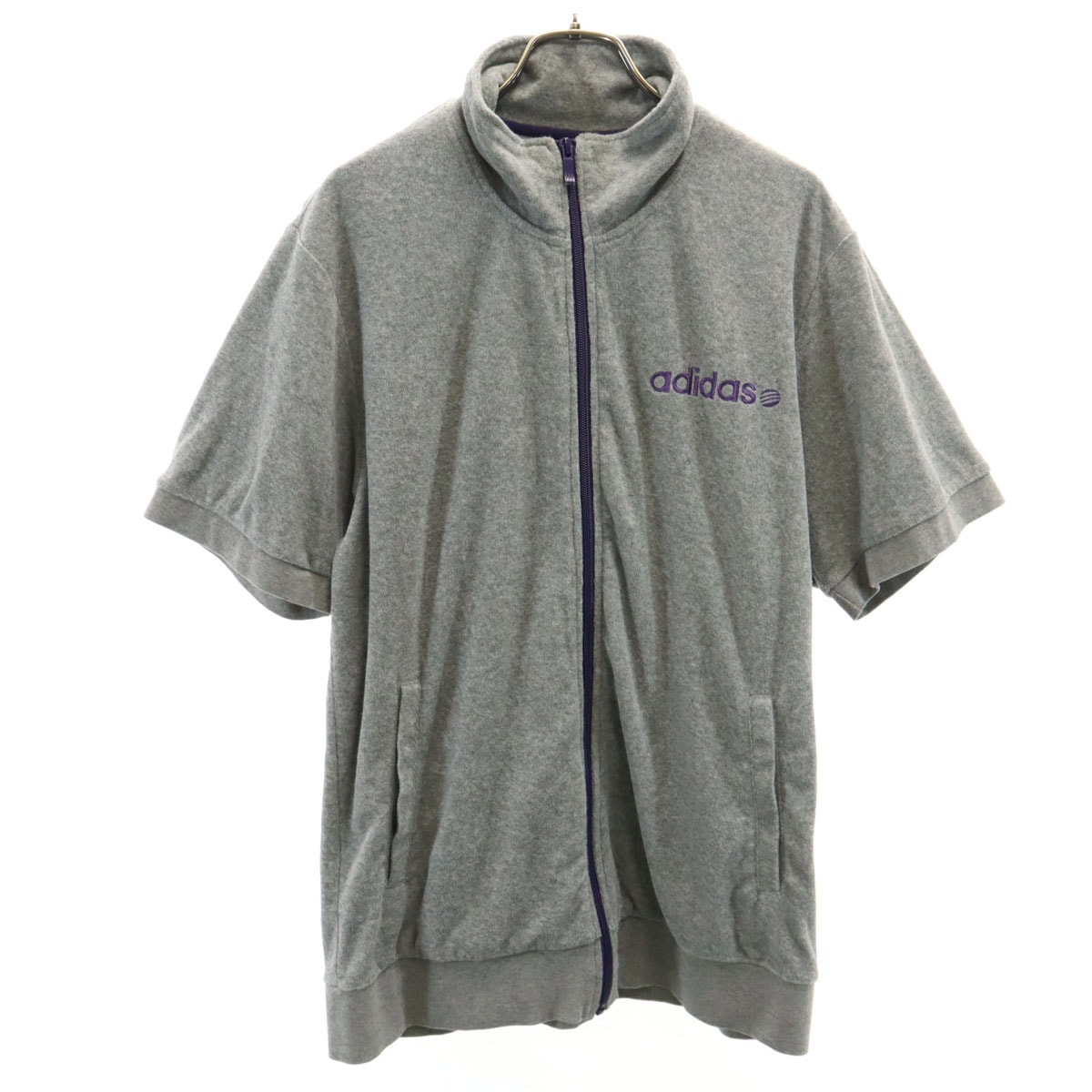 adidas アディダス 半袖 ジップジャケット O グレー パイル地
