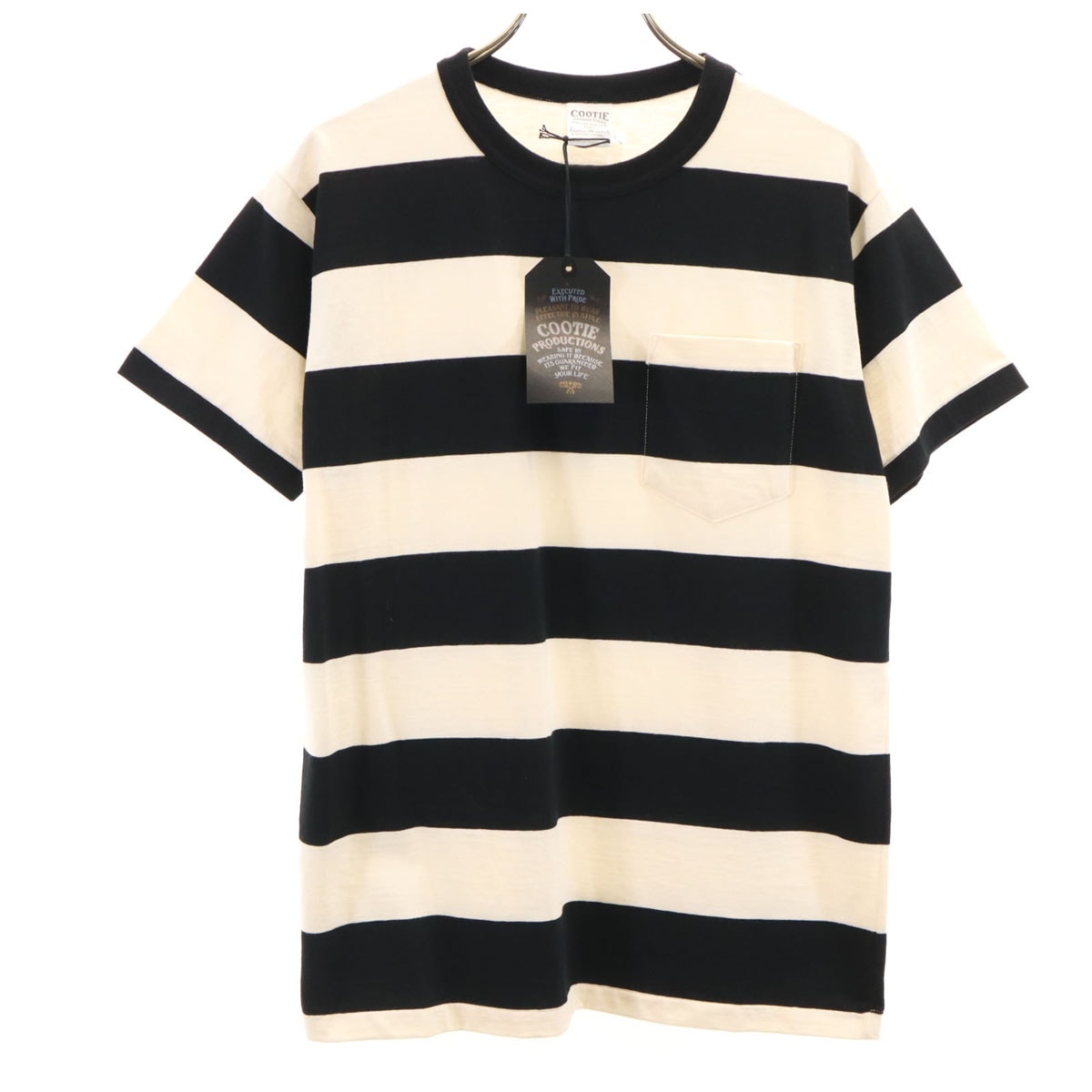 COOTIE PRODUCTIONS クーティープロダクションズ 日本製 ボーダー柄 半袖 Tシャツ S アイボリー ポケT
