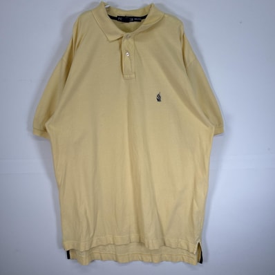 古着 90's/90年代 ノーティカ NAUTICA 鹿の子 半袖 ポロシャツ ロゴ 刺繍 大きいサイズ 2ボタン 14041 イエロー 無地 メンズ