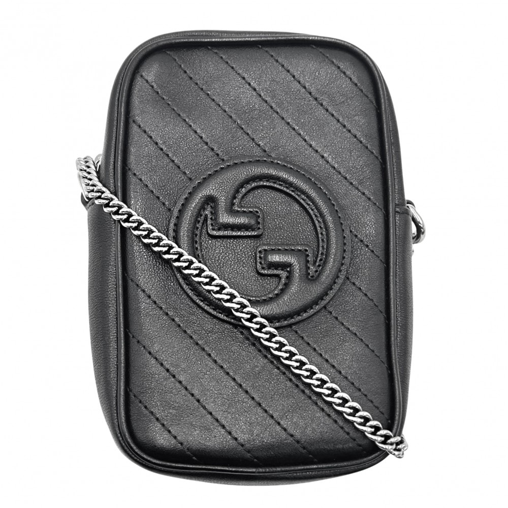 GUCCI グッチ ショルダーバッグ GG ブロンディ チェーンポシェット 肩掛け 斜め掛け 小さめ かばん 鞄 760315 レザー ブラック 黒 シルバー金具 レディース 美品【中古品】