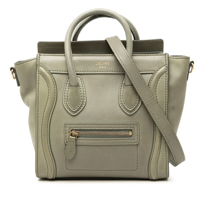 セリーヌ ラゲージ ナノショッパー ハンドバッグ ショルダーバッグ 2WAY カーキ グリーン レザー レディース CELINE 【中古】