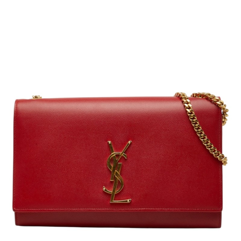 サンローラン ケイト 斜め掛け チェーン ショルダーバッグ レッド ゴールド レザー レディース SAINT LAURENT 【中古】