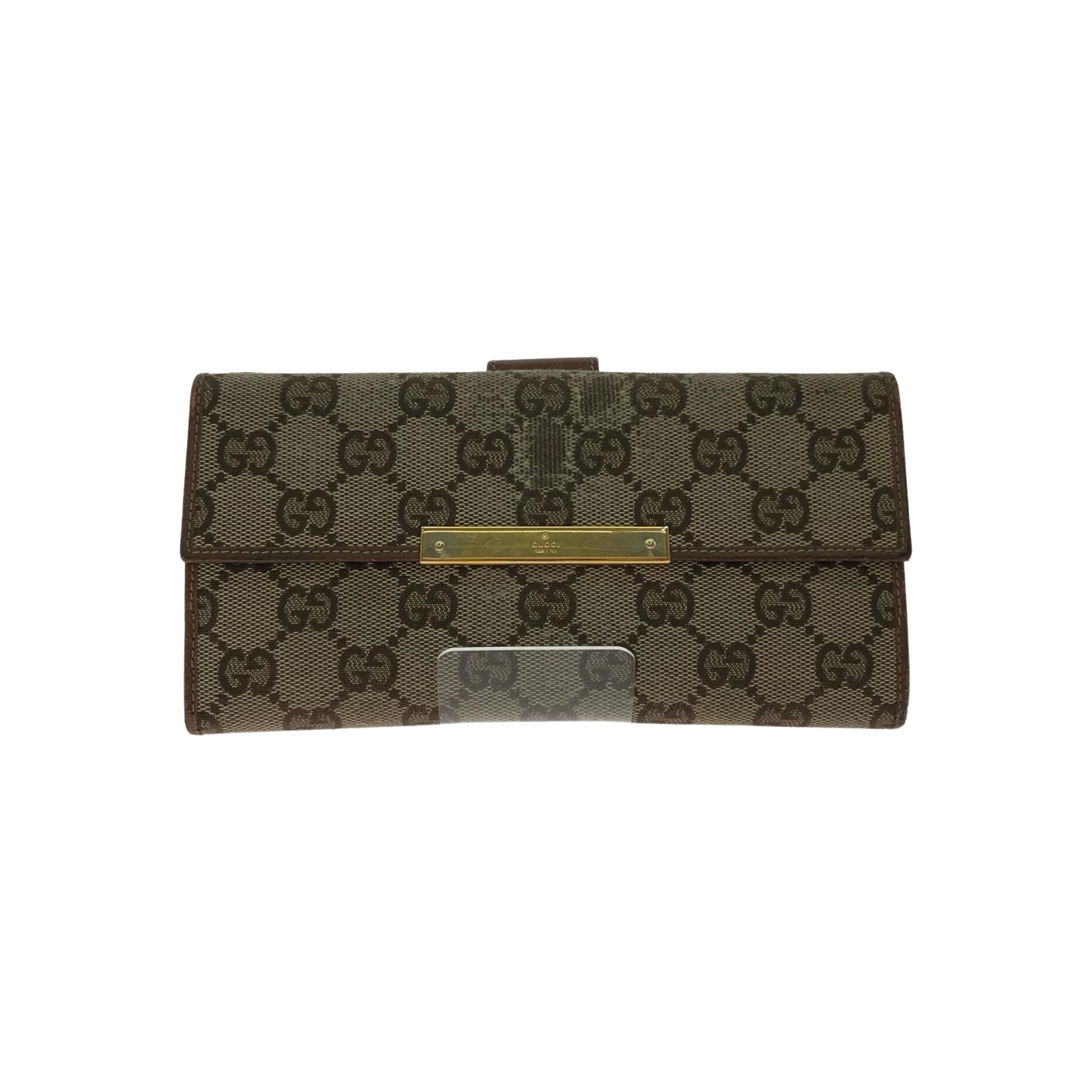 ▼▼GUCCI グッチ レディース 二つ折り長財布 GGキャンバス Wホック ロゴプレート 総柄 112715 ライトブラウン