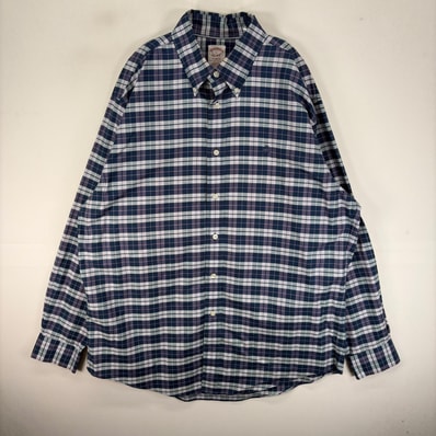 古着 ブルックスブラザーズ Brooks Brothers 長袖シャツ ワンポイント 刺繍ロゴ ボタンダウン L ブルー系 チェック メンズ
