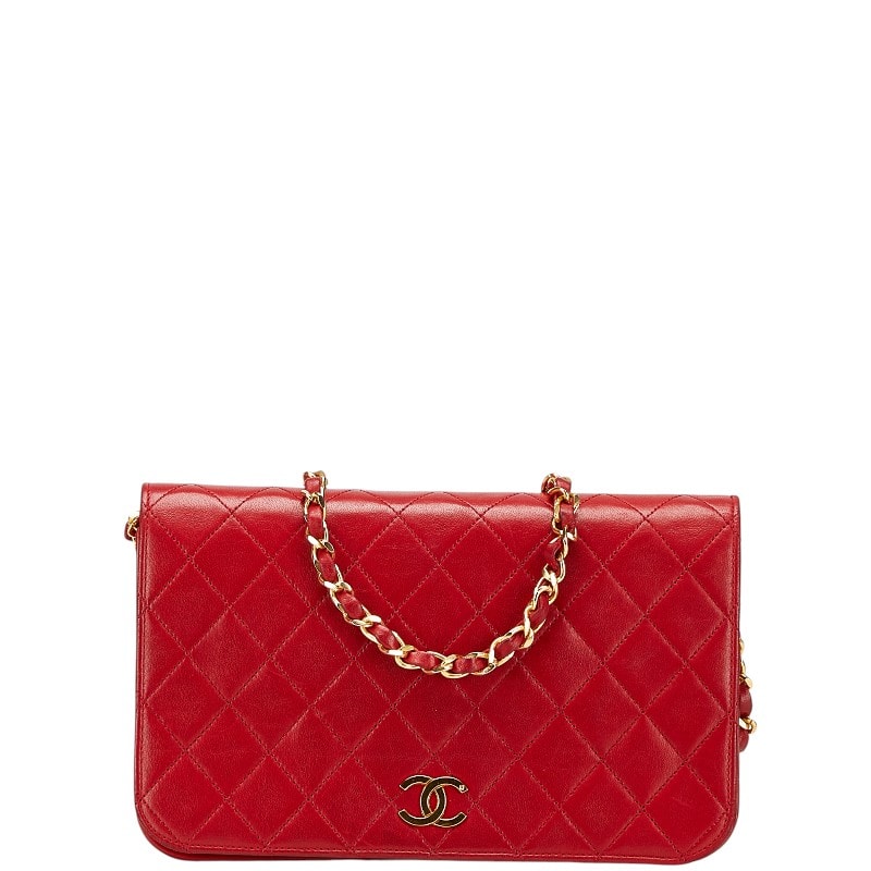 シャネル ココマーク マトラッセ チェーン ショルダーバッグ レッド ラムスキン レディース CHANEL 【中古】