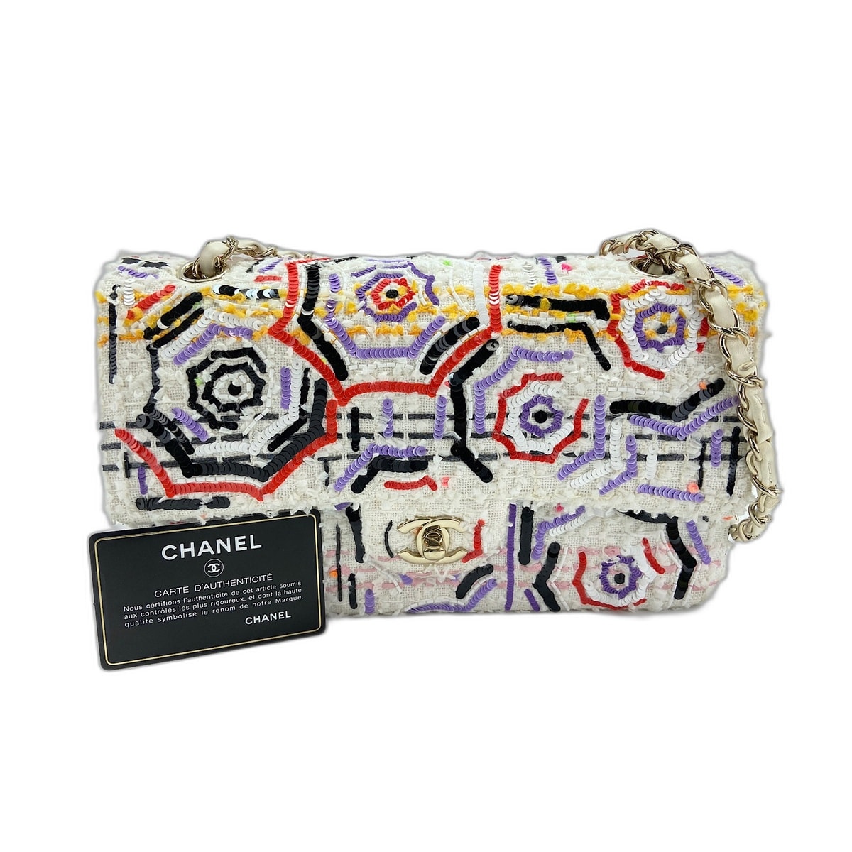 シャネル CHANEL スパンコール クラシックフラップ ゴールド金具 ツイード ショルダーバッグ【中古】
