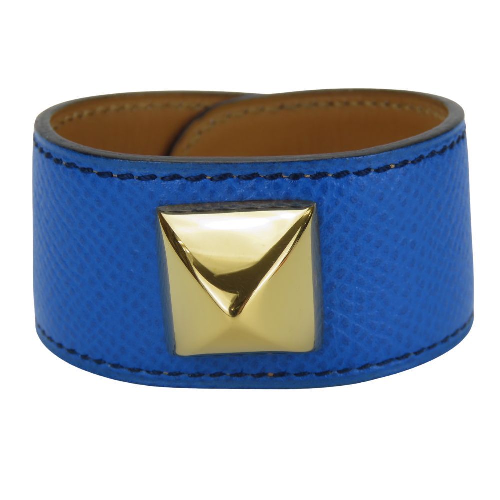 【中古】 エルメス ブレスレット メドール レザー メタル ブルー ゴールド金具 アクセサリー 小物 レディース 女性 HERMES