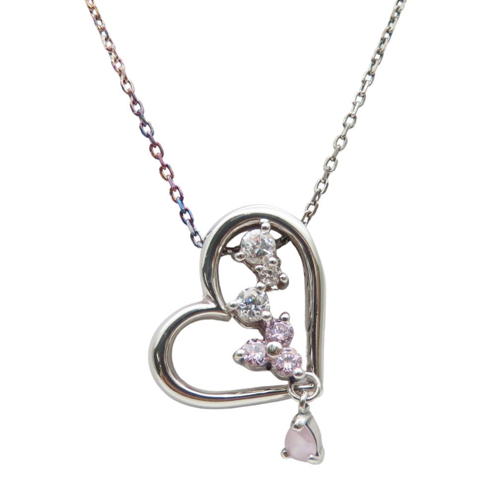 【中古】 クレージュ ネックレス シルバー ラインストーン シルバー ピンク ハート アクセサリー レディース 女性 courreges