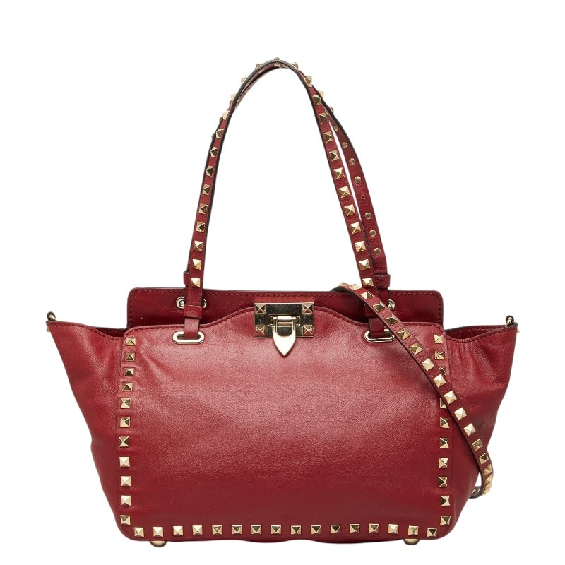 ヴァレンティノ ガラヴァーニ ロックスタッズ ハンドバッグ ショルダーバッグ 2WAY レッド レザー レディース VALENTINO 【中古】