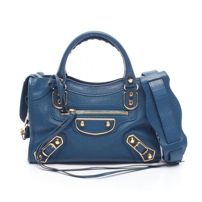 バレンシアガ BALENCIAGA クラシック メタリック エッジ ミニ シティ 2WAY ハンドバッグ バッグ レザー レディース ブルー系 390160 【中古】