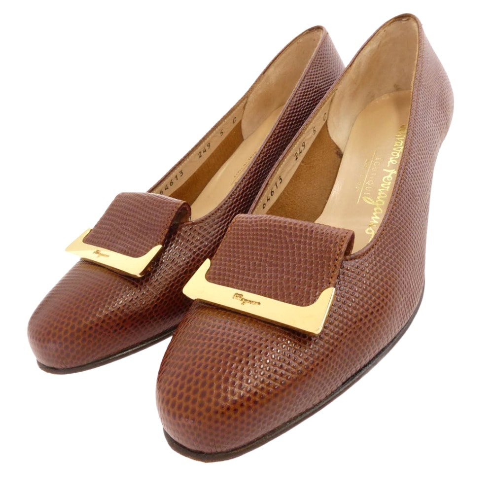 Salvatore Ferragamo サルヴァトーレフェラガモ パンプス リザード型押し パンプス ブラウン系【中古】