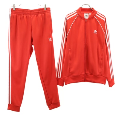 美品 adidas Originals アディダスオリジナルス トレフォイルロゴ スーパースター トラックジャケット 上下セットアップ O レッド ジャージ