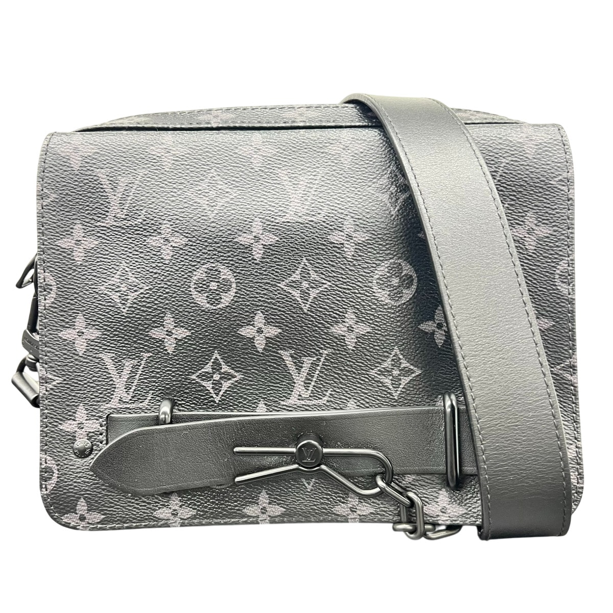 LOUIS VUITTON 極美品 ルイヴィトン スティーマー メッセンジャー モノグラムエクリプス ショルダーバッグ M45585 PVC レザー RFID確認済 グレー ブラック クロスボディ メッセンジャーバッグ LV Aランク 中古 鑑定済