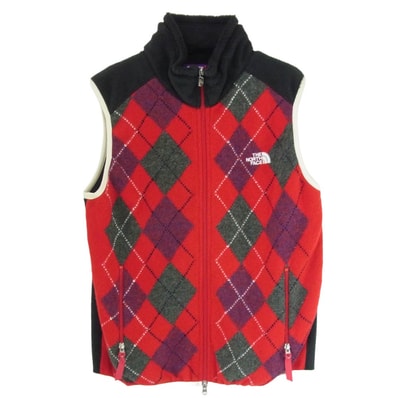 THE NORTH FACE ノースフェイス ベスト NA2651N アーガイル柄 POLARTEC ポーラテック フリース ベスト レッド系 L【中古】