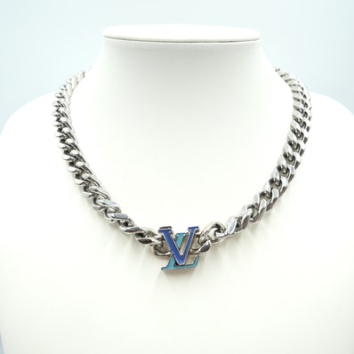 LOUIS VUITTON(ルイ・ヴィトン)コリエ・LVチェーン ネックレス LVロゴ ブルー シルバー チェーン アクセサリー メンズ【中古】