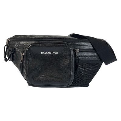 美品 BALENCIAGA バレンシアガ エクスプローラー ブラック 黒 レザー ボディバッグ ベルトバッグ バムバッグ 602362 【中古】