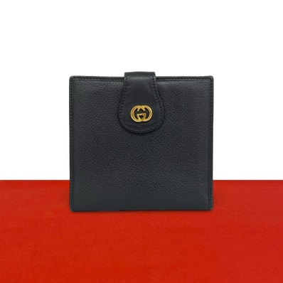 GUCCI グッチ GG ロゴ 金具 レザー 二つ折り財布 ブラック
34679