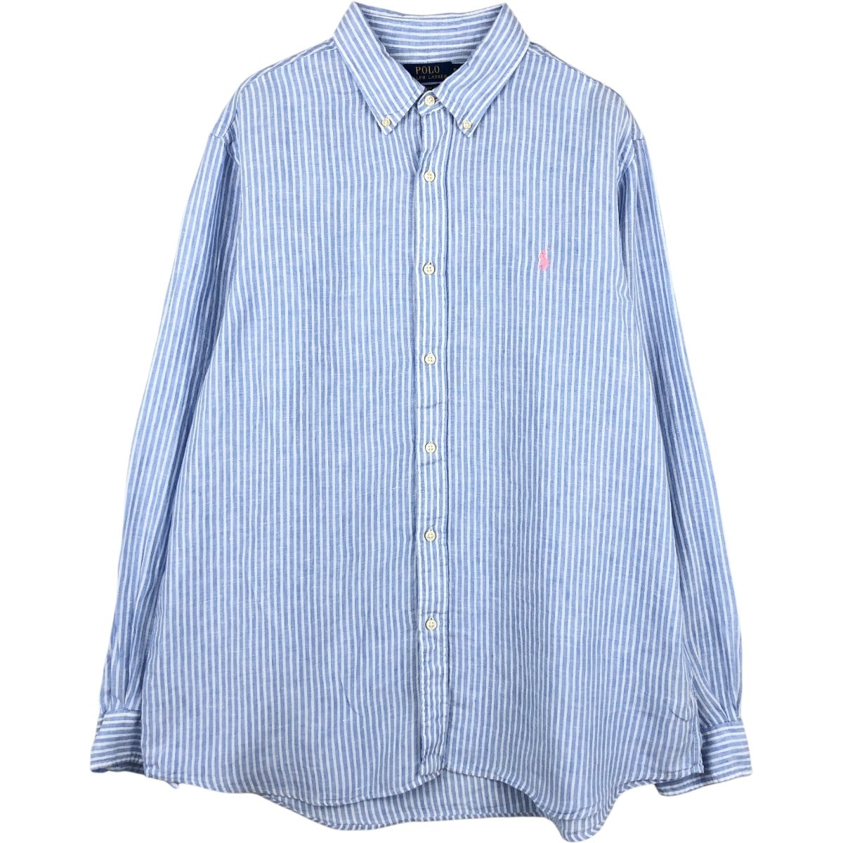 古着 ラルフローレン Ralph Lauren ストライプ柄 長袖 リネン ボタンダウンシャツ メンズXL相当/eaa676654