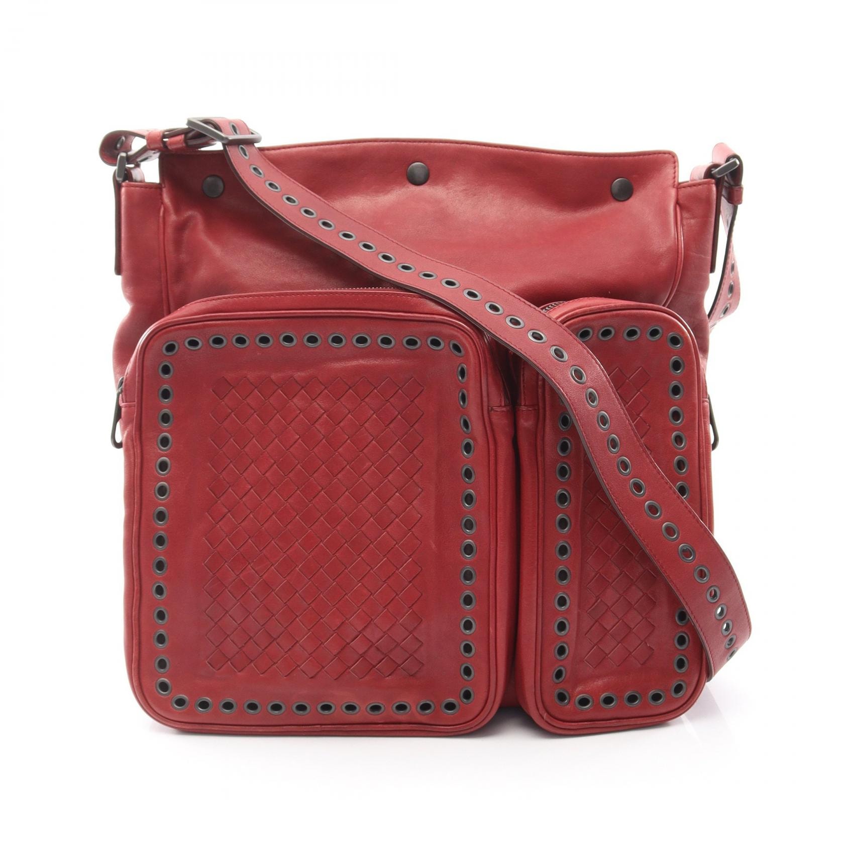 ボッテガヴェネタ BOTTEGA VENETA イントレチャート ショルダーバッグ バッグ レザー レディース レッド系 【中古】