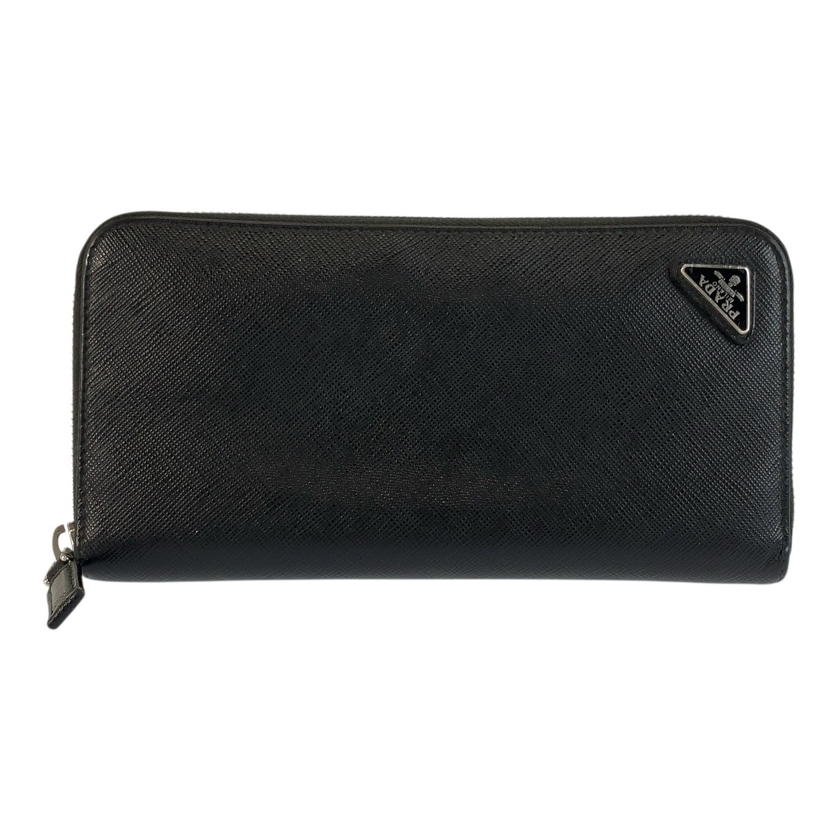 PRADA プラダ サフィアーノ 三角ロゴプレート ブラック 黒 シルバー金具 レザー 長財布 ロングウォレット 1-0294303 【中古】