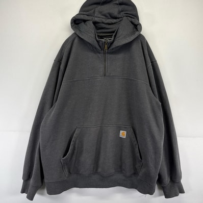 古着 カーハート Carhartt パーカー フーディ ワンポイント ロゴ ハーフジップ スウェット 2XL グレー系 メンズ