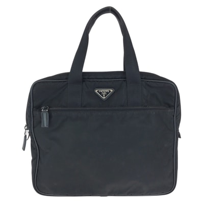 PRADA プラダ テスート 三角ロゴプレート ブラック 黒 シルバー金具 ナイロン ビジネスバッグ ブリーフケース 602308 【中古】