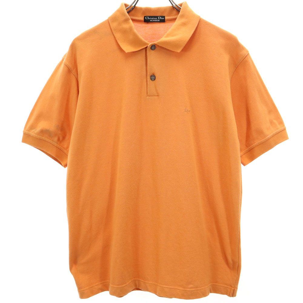 Christian Dior クリスチャンディオール 90s オールド 半袖 ポロシャツ M オレンジ MONSIEUR 鹿の子地