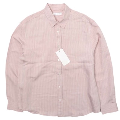 新品 ZARA ザラ ストライプフレアーデザインシャツ 4286/184/620 L PINK 長袖 トップス g28404
