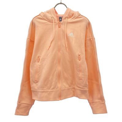 adidas アディダス ロゴプリント 長袖 スウェット ジップパーカー M サーモンピンク