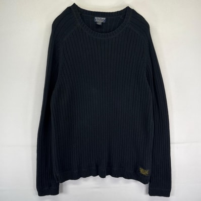古着 ポロジーンズ POLO JEANS ニット ケーブル ラグランスリーブ 大きいサイズ 2XL ブラック系 無地 メンズ