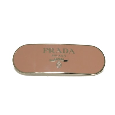 PRADA プラダ ロゴ メタル ヘアクリップ エナメル パステル ピンク ステンレス スチール シルバー ヘアアクセサリー 美品 ペタロ バレッタ 1IF022 2BA6 F0442
