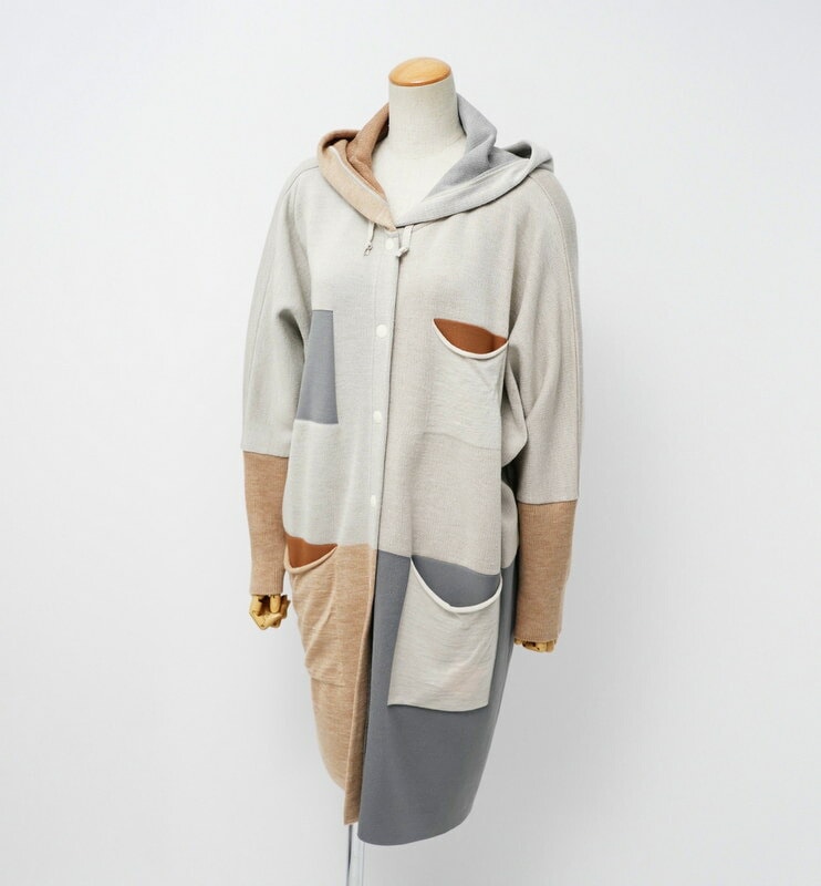 PLEATS PLEASE ISSEY MIYAKE プリーツプリーズ イッセイミヤケ コート サイズ3 ニット 異素材切り替え ドルマンスリーブ フード ブランド古着【中古】20231219/GP0379