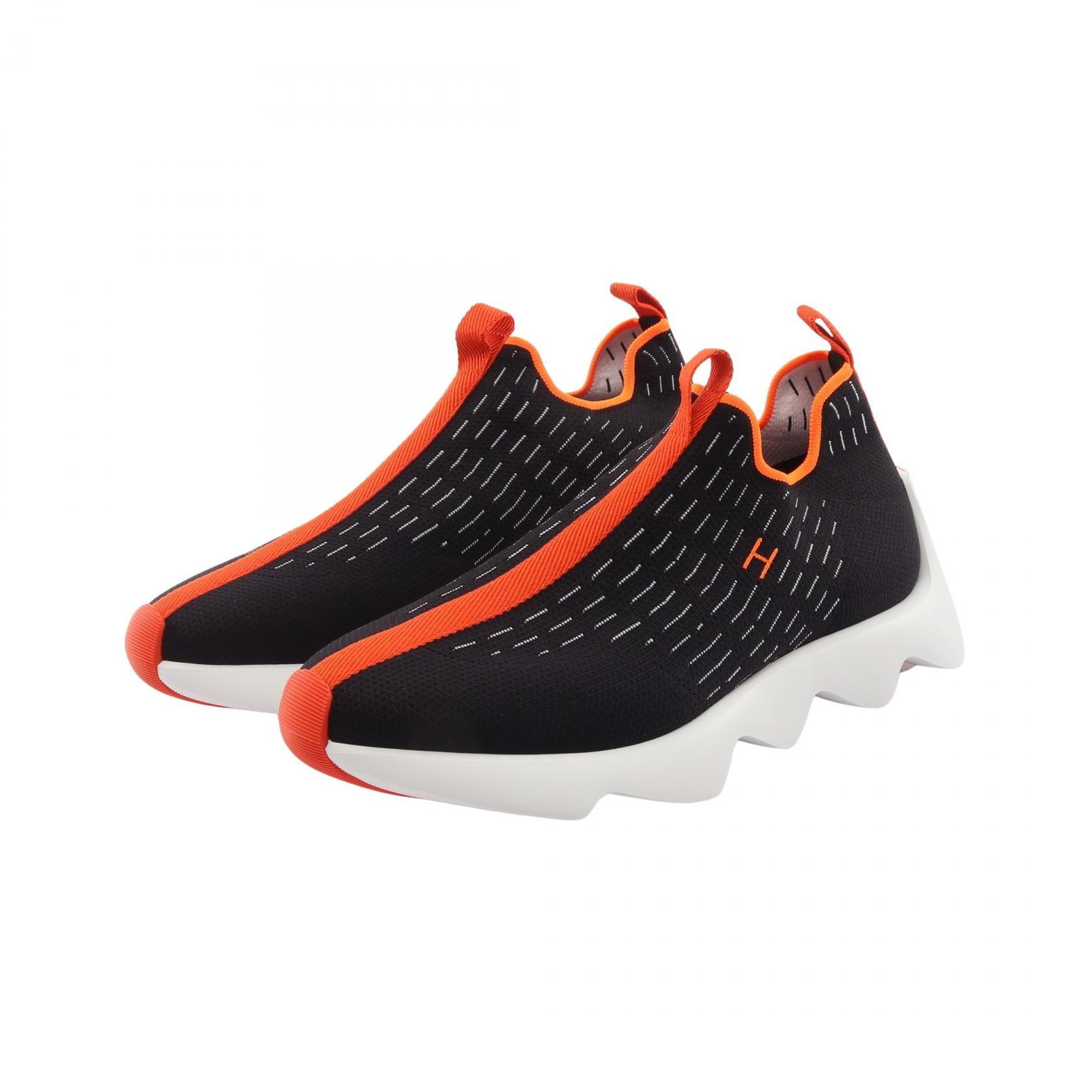 エルメス HERMES ECLAIR エクレール スリッポン 靴 ファブリック オレンジ メンズ ブラック系 / オレンジ系 【中古】
