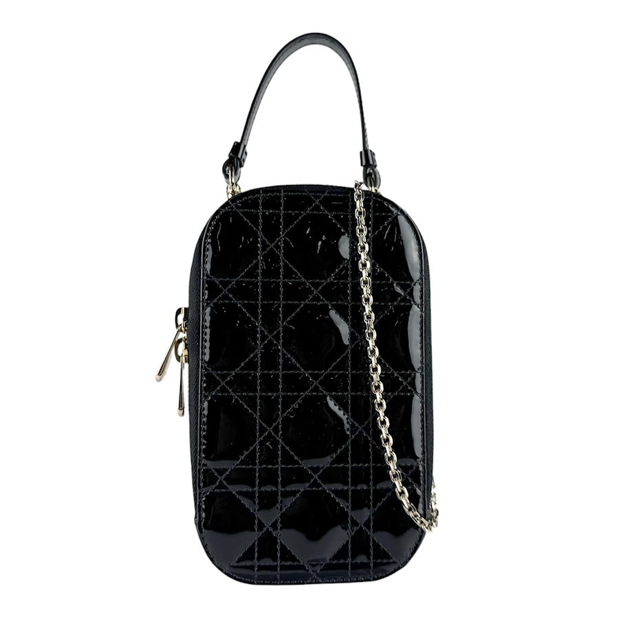 クリスチャンディオール Christian Dior  フォンポーチ フォンケース レディディオール パテントレザー ブラック ゴールド レディース【中古】 z9801