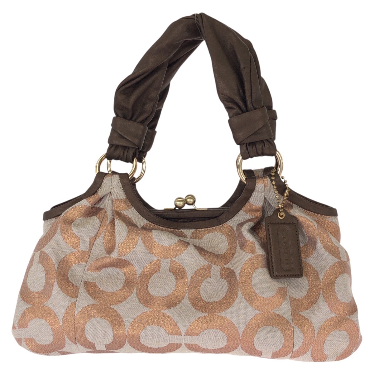 美品 COACH コーチ オプアート ピンク ブラウン ゴールド金具 キャンバス レザー/ ハンドバッグ トートバッグ 603491 【中古】