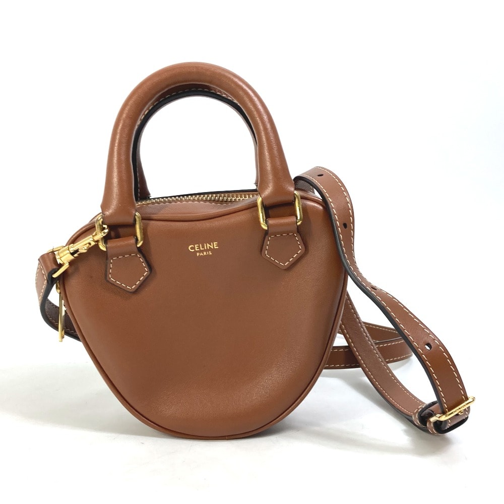 セリーヌ CELINE ハート ミディアム ロゴ 2WAY ハンドバッグ ポシェット カバン 斜め掛け ショルダーバッグ レザー ブラウン 美品